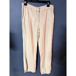 Chicos Pants Womens 1.5 (10) Beige Tan Wide Leg 100% Linen Airy Spring